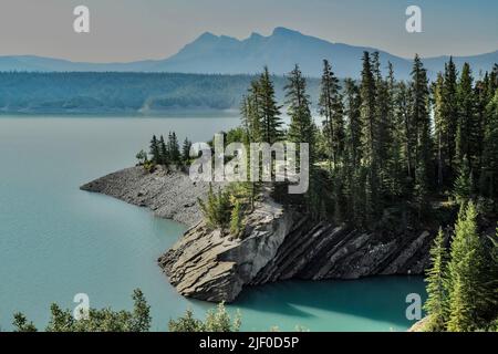Eine Luftaufnahme des Abraham Lake in Kanada Stockfoto