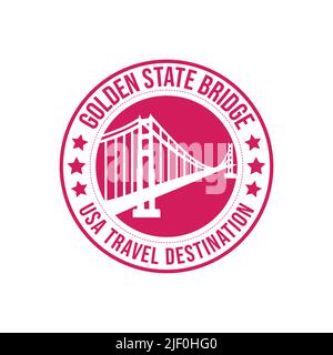 Stempel mit dem Text Golden State Bridge travel Destination in der Marke geschrieben. Amerika historische Brückenarchitektur Reiseziel Stock Vektor