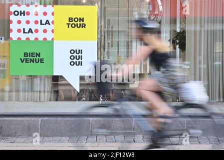 Die Abbildung zeigt die Vorbereitungen vor der Ausgabe 109. des Radrennens der Tour de France, am Dienstag, den 28. Juni 2022 in Kopenhagen, Dänemark. Die diesjährige Tour de France findet vom 01. Bis 24. Juli 2022 statt und startet mit drei Etappen in Dänemark. BELGA FOTO JASPER JACOBS Stockfoto