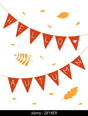 hallo Herbstpostkarte Schriftzug auf Fahnen Stock Vektor