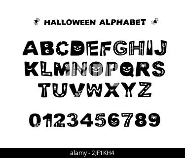 halloween Alphabet, Silhouetten von Buchstaben mit Mustern im Inneren Stock Vektor