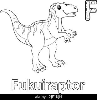 Fukuiraptor Alphabet Dinosaurier ABC Färbung Seite F Stock Vektor