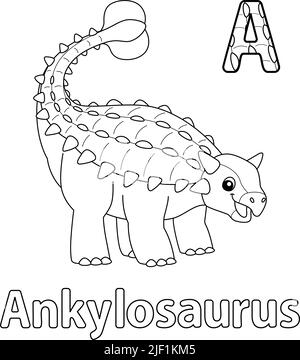 Ankylosaurus Alphabet Dinosaurier ABC Färbung Seite A Stock Vektor