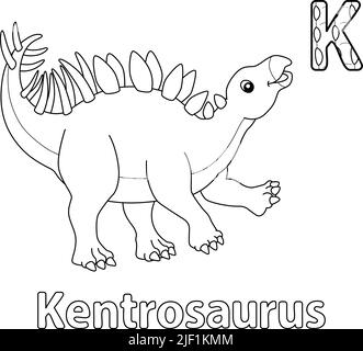 Kentrosaurus Alphabet Dinosaurier ABC Färbung Seite K Stock Vektor