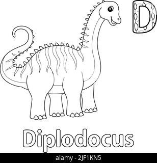 Diplodocus Alphabet Dinosaurier ABC Färbung Seite D Stock Vektor