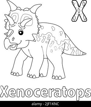 Xenoceratops Alphabet Dinosaurier ABC Färbung Seite X Stock Vektor