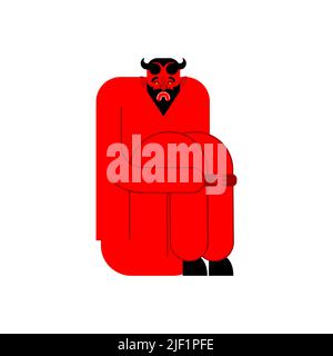 Trauriger Teufel. Melantiger Satan umarmte seine Knie. Vektorgrafik Stock Vektor