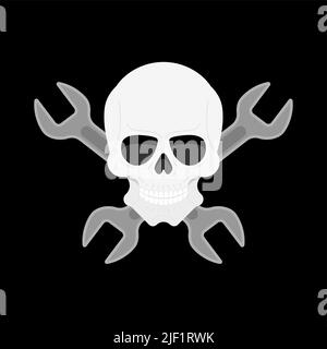 Totenkopf und Schraubenschlüssel Zeichen. Kfz-Werkstatt-Symbol Stock Vektor