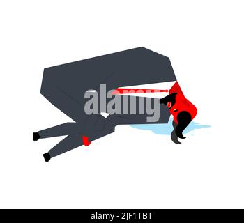 Trauriger Teufel. Melantiger Satan umarmte seine Knie. Vektorgrafik Stock Vektor