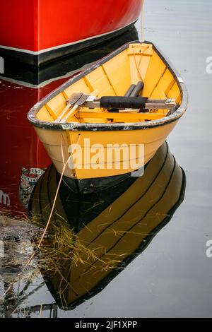 Fischerboot vermischen sich auf der Oberfläche des Lunenburger Hafens. Stockfoto