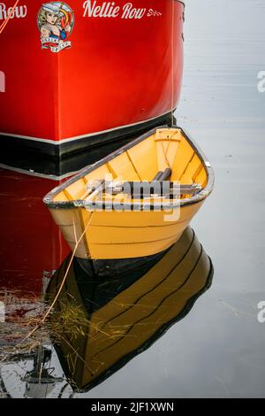 Fischerboot vermischen sich auf der Oberfläche des Lunenburger Hafens. Stockfoto