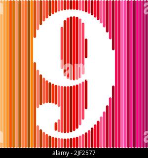 Kreatives Layout. Geburtstagskarte mit der Nummer fünf zum 9.. Geburtstag auf Regenbogenhintergrund. Jubiläumskonzept. Draufsicht. Speicherplatz kopieren. Stylische, farbenfrohe Figur auf einem Stock Vektor