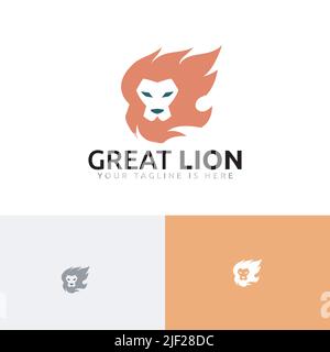 Great Lion Fire Flame Mähne Haar Starkes Tierzoo-Logo Stock Vektor