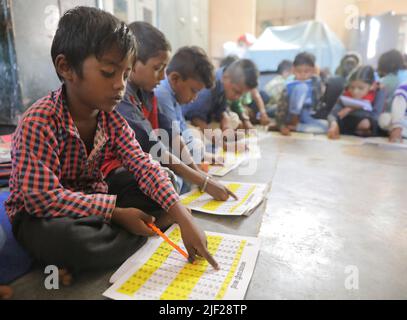 Baddi, Indien. 05.. November 2019. Kinder werden während einer Klasse an der Regierungsschule im ländlichen Raum von Himachal Pradesh studiert. Kinder nehmen an Klassenaktivitäten an einer Regierungsschule in Baddi Teil, einem ländlichen Gebiet in Himachal Pradesh. (Foto von Ayush chopra/SOPA Images/Sipa USA) Quelle: SIPA USA/Alamy Live News Stockfoto