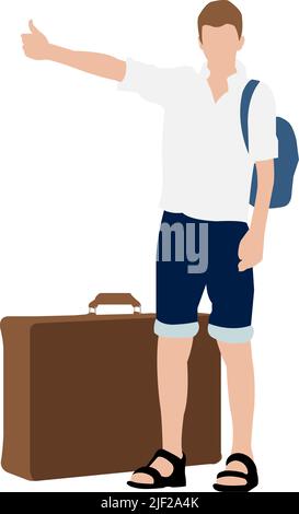 Vektor-Illustration mit Reisemotiv ( Ein Mann, der hitchhiking ) Stock Vektor