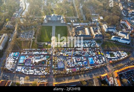 Luftbild, Senden - Volksfest, Festspielplatz auf dem Schlossplatz, am Schloss Münster, Münster, Münsterland, Nordrhein-Westfalen, Deutschland, Stockfoto