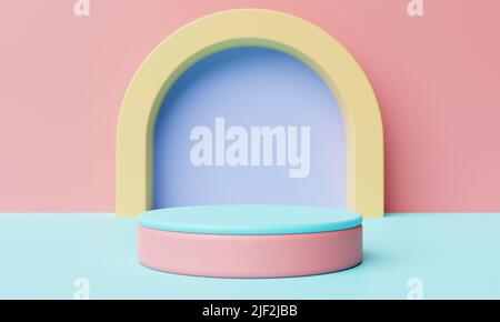 Abstraktes Produkt Podium mit pastellfarbenen weichen Ton Hintergrund. Tapete und geometrisches Konzept. 3D Darstellung von Illustrationen Stockfoto