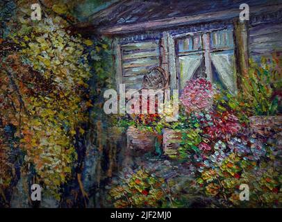 Gemälde abstrakte Ölfarbe Hintergrund , multiplizieren Blumen im Garten Stockfoto
