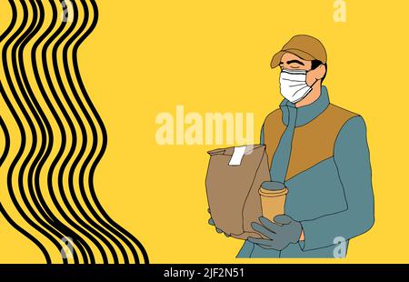 Delivery Service Worker Holding Small Fragile Box, Smiling Courier Delivering Packages Illustration Stock Vektor