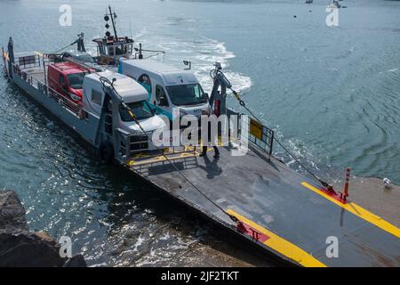 Die Fahrzeugfähre, die den Fluss Dart in der Stadt Dartmouth in Devon überquert Stockfoto