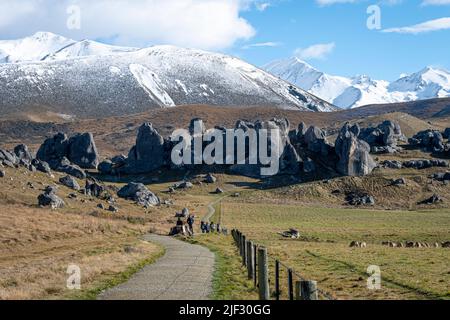 Kalksteinfelsen, Castle Hill, Canterbury, Südinsel, Neuseeland Stockfoto