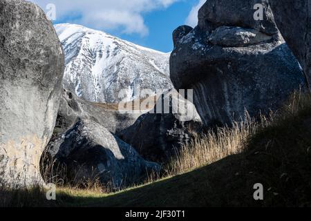 Kalksteinfelsen, Castle Hill, Canterbury, Südinsel, Neuseeland Stockfoto