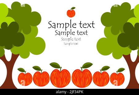 Apfelbäume und Früchte Herbst Obstgarten Rahmen Vektor-Design Stock Vektor