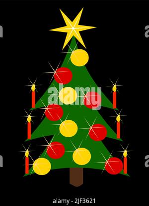 Geschmückter Weihnachtsbaum mit Kerzen und Glaskugeln Stock Vektor