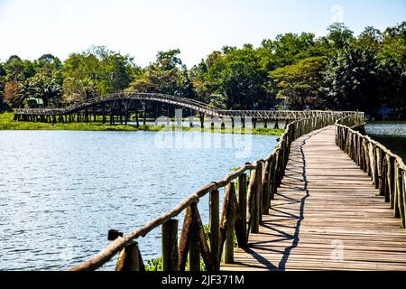 Nong Yai Teich und Holzbrücke in Chumphon, Thailand Stockfoto