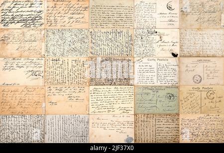 Vintage verwendet Papier Textur Hintergrund. Antike Postkarten. Alte Handschrift Stockfoto