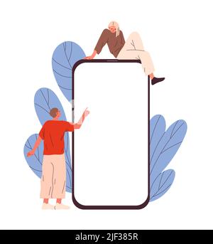 Menschen, die in der Nähe von riesigen Smartphones stehen. Stock Vektor
