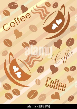 Netter Kaffee Hintergrund mit zwei braunen Kaffeetassen Stock Vektor