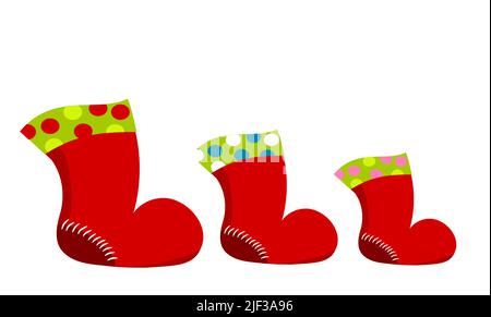 Rote Weihnachtsmann Stiefel in drei Größen. Vektorgrafik Stock Vektor