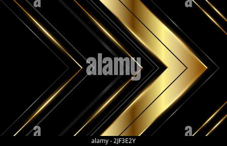Abstrakter Luxus schwarz und Gold Hintergrund mit Pfeilen und Winkeln. Eleganter Luxus-Hintergrund mit 3D geometrischen dreieckigen goldenen Pfeilen. Vektor Stock Vektor