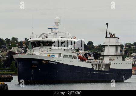 Ronja Supporter, Fish Carrier, IMO 9775359, MMSI 258187000, Leirvik, Stord, Vestlandet, Norwegen Stockfoto