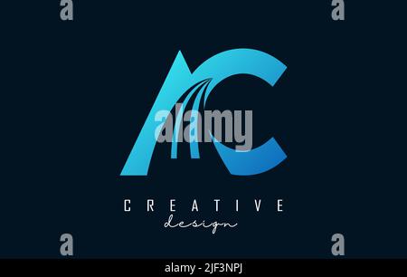 Kreatives AC A c-Logo in blauem Buchstaben mit führenden Linien und Straßenkonzept. Buchstaben mit geometrischem Design. Vektorgrafik mit Buchstabe und Kreat Stock Vektor