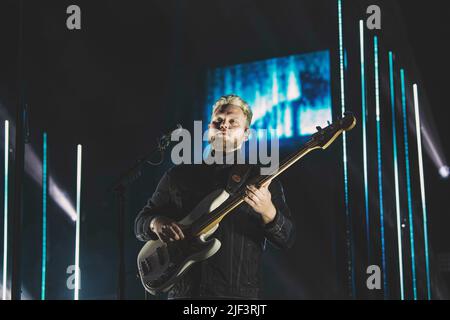 Stockholm, Schweden. 08. September 2017. Joe Newman von der Band Alt-j spielt auf der Bühne des Popaganda Festivals in Stockholm. (Foto von Valeria Magri/SOPA Images/Sipa USA) Quelle: SIPA USA/Alamy Live News Stockfoto