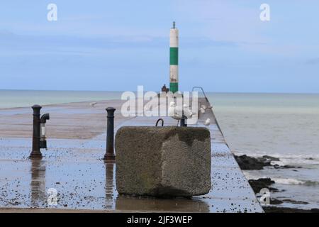 Aberystwyth Wales Vereinigtes Königreich Wetter 29. Juni 2022 . Warm und feucht und ein Tag der Sonne und Duschen an der walisischen Westküste . Die Menschen nehmen ihre Hunde mit auf Spaziergänge, viele genießen einen sanften Spaziergang durch den Hafen und Licht, Kajakfahrer paddeln am Sommertag in Wales ins Meer. Kredit: mike davies/Alamy Live Nachrichten Stockfoto