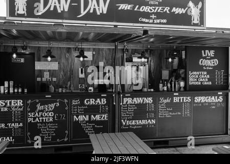 Dan Dan Dan, der Hummermann, Porthleven Harbour, Cornwall Stockfoto