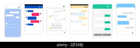 Satz von Online-Chatbot-Textnachrichten-App auf weißem Hintergrund isoliert. Windows für Website. Konzepte der sozialen Kommunikation chatten. Vektorvorlage Stock Vektor