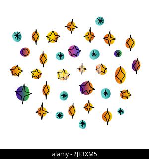Zeilendudel-Leerraum festgelegt. Handgezeichneter Stern isoliert auf weißem Hintergrund. Astronomisches Farbobjekt. Universum-Wye-Zeichen. Bild der magischen Nacht. Astronomie, Astro Stock Vektor