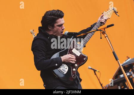 Stockholm, Schweden. 08. September 2017. Jonathan Johansson spielt auf der Bühne des Popaganda Festivals in Stockholm. (Foto von Valeria Magri/SOPA Images/Sipa USA) Quelle: SIPA USA/Alamy Live News Stockfoto