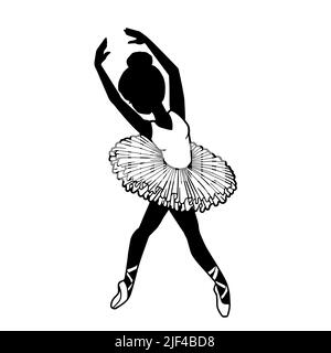 Vektor-Illustration von Balletttänzerin. Schwarze Silhouette von Ballerina in anmutiger Pose isoliert auf weißem Hintergrund Stock Vektor