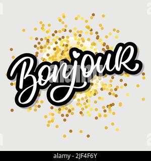 Bonjour Paris Phrase Vector Lettering Kalligraphie Stock Vektor