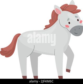 Lustiges graues Pferd. Niedliche flache Stil Vektor-Illustration isoliert auf weißem Hintergrund. Baby Fohlen Zeichentrickfigur Stock Vektor