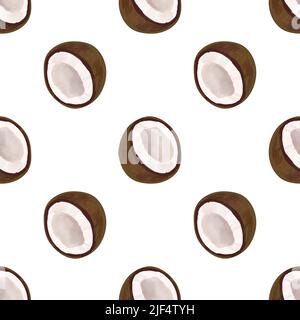 Nahtloses Muster mit iIllustration einer Kokosnuss auf weißem Hintergrund Stock Vektor