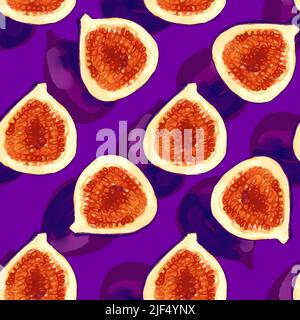 Nahtloses Muster mit iIllustration einer Feige auf violettem Hintergrund Stock Vektor