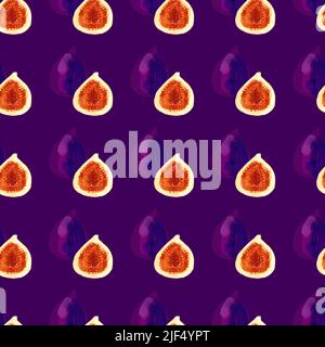 Nahtloses Muster mit iIllustration einer Feige auf violettem Hintergrund Stock Vektor