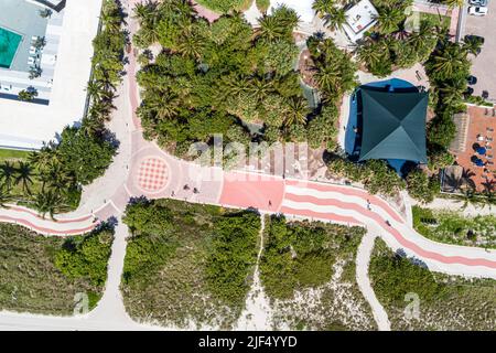 Miami Beach Florida, Luftaufnahme von oben, Boardwalk-Radweg Stockfoto