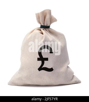 Geldbeutel mit englischem Pfund Sterling-Symbol auf Weiß ausgeschnitten. Stockfoto